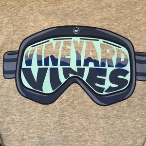 Vineyard Vines Kids Long Sleeve Tee in Heather Gray with Navy & Mint Graphic